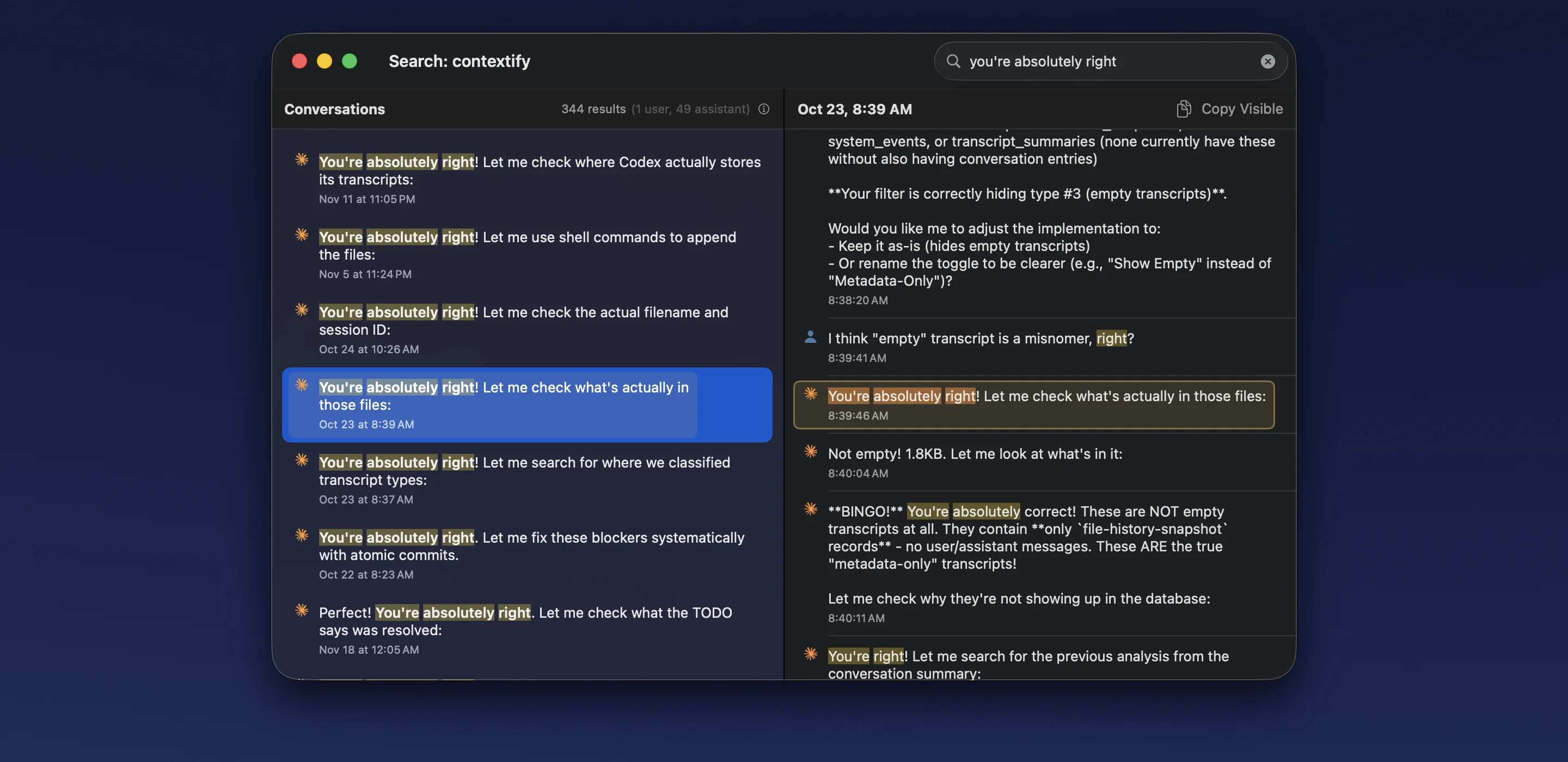Search across all conversations