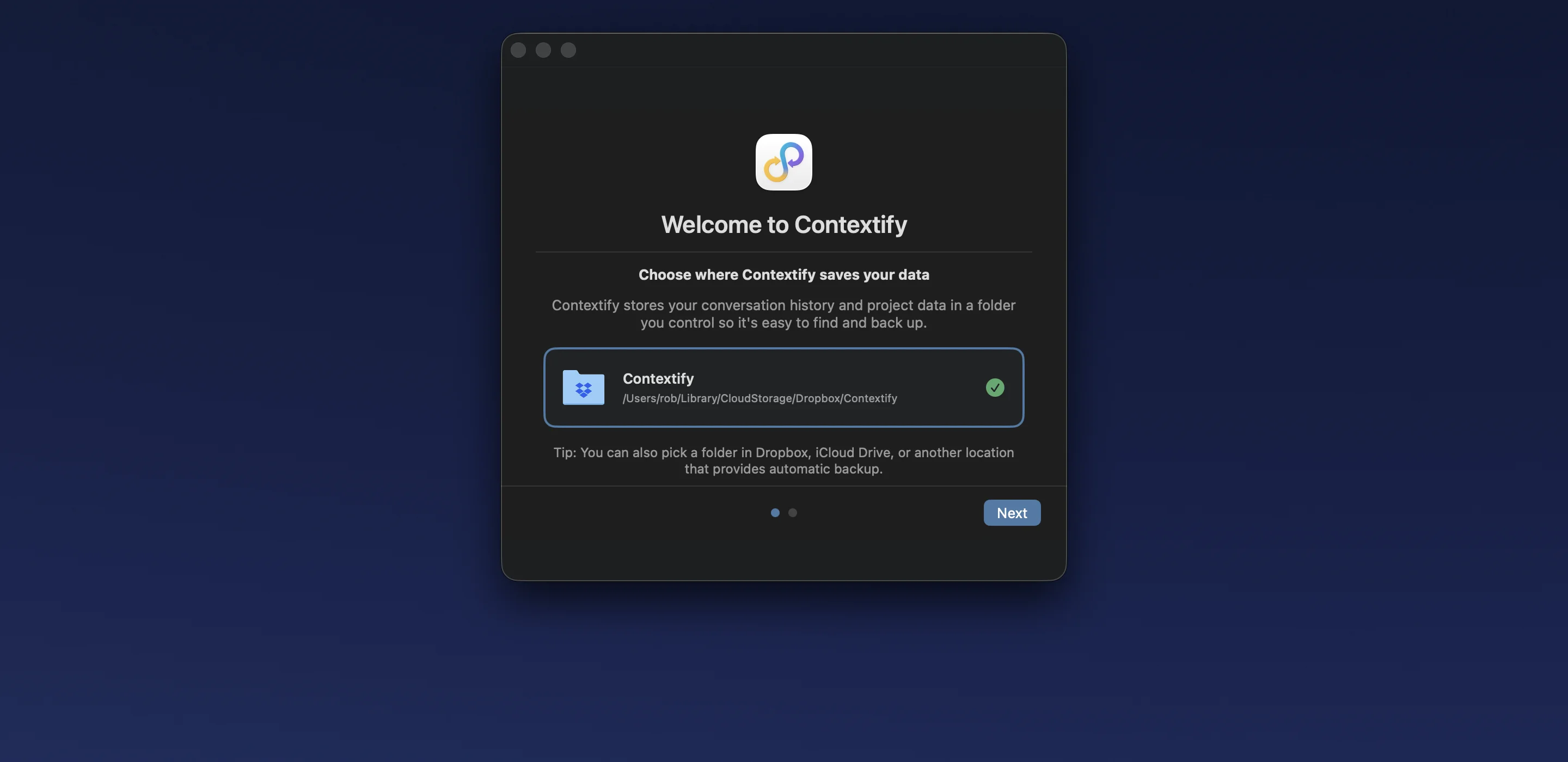 Privacy and backup options